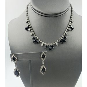 Vintage Wiesner Rhinestone Choker Necklace and Earrings Set -  Wiesner Jewelry